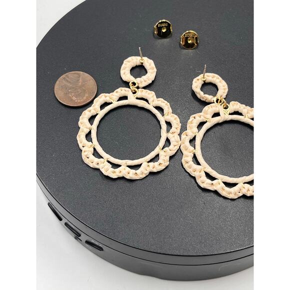 Shashi Anthropologie Off White Hand
Woven Raffia Hoop Door Knocker Earrings - Picture 6 of 8